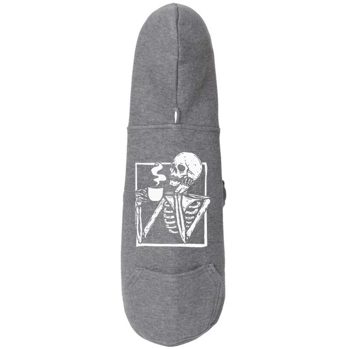 Halloween Coffee Drinking Skeleton Skull Doggie 3-End Fleece Hoodie