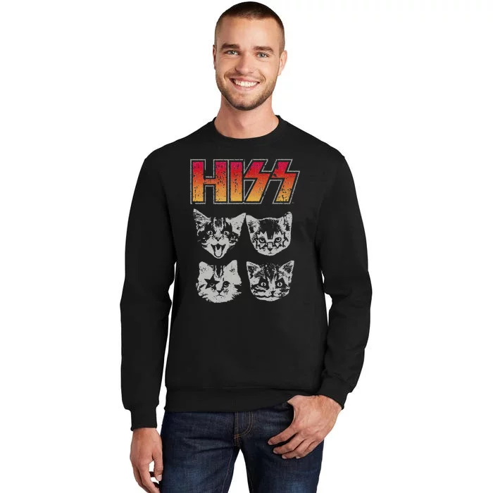 HISS Cat Funny Cats Kittens Rock Music Cat Lover Hiss Tall Sweatshirt