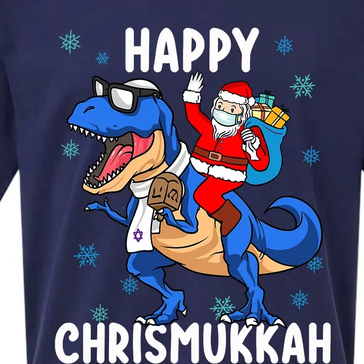 Happy Chrismukkah Funny Hanukkah Christmas Jewish Xmas Santa Dinosaur Sueded Cloud Jersey T-Shirt