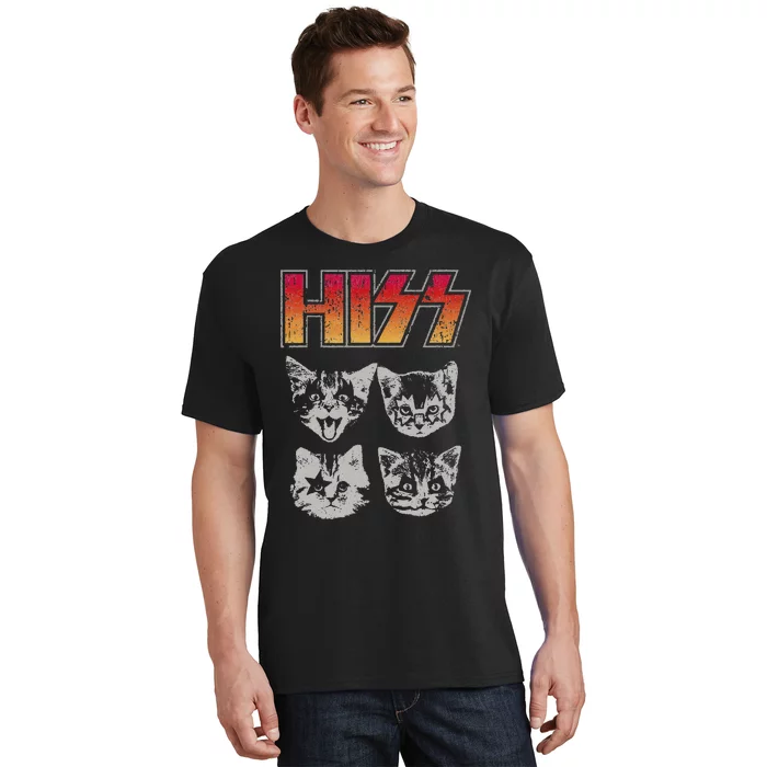 HISS Cat Funny Cats Kittens Rock Music Cat Lover Hiss T-Shirt