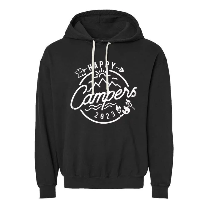 Happy Camper Funny Camping Vintage Retro Garment-Dyed Fleece Hoodie