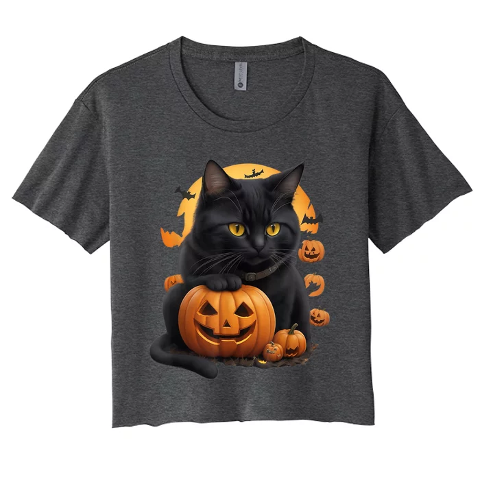 Halloween Cats Funny Cat Halloween Women's Crop Top Tee