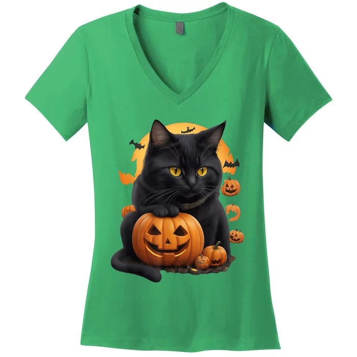 Halloween Cats Funny Cat Halloween Women's V-Neck T-Shirt