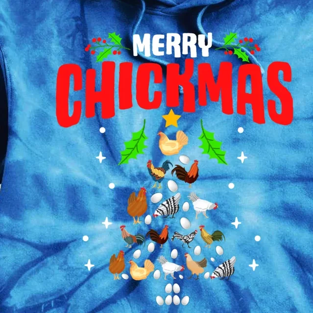 Hen Chick Farmer Merry Chickmas Christmas Chicken Tree Funny Gift Tie Dye Hoodie