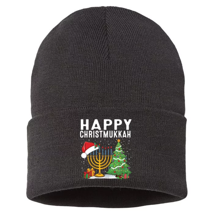 Happy Chrismukkah Funny Hanukkah Christmas Jewish Chanukah Sustainable Knit Beanie