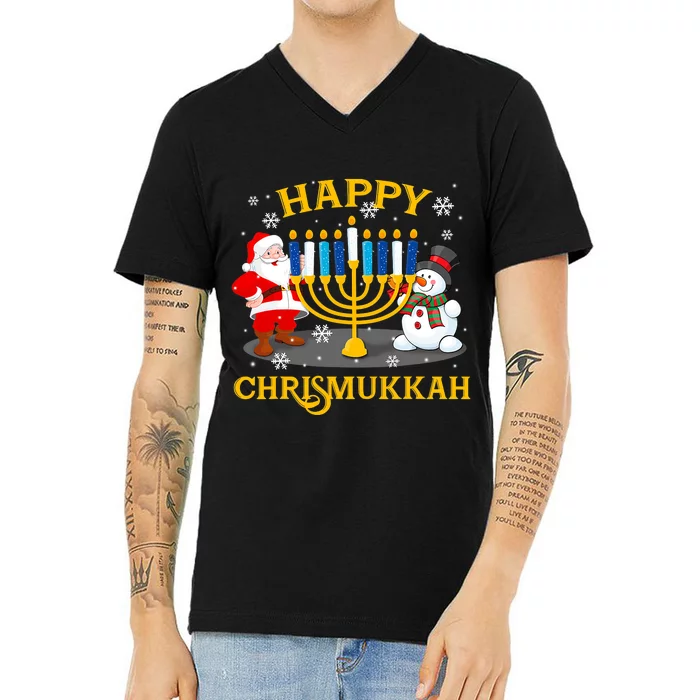 Happy Chrismukkah Funny Hanukkah Christmas Jewish Gifts Xmas V-Neck T-Shirt