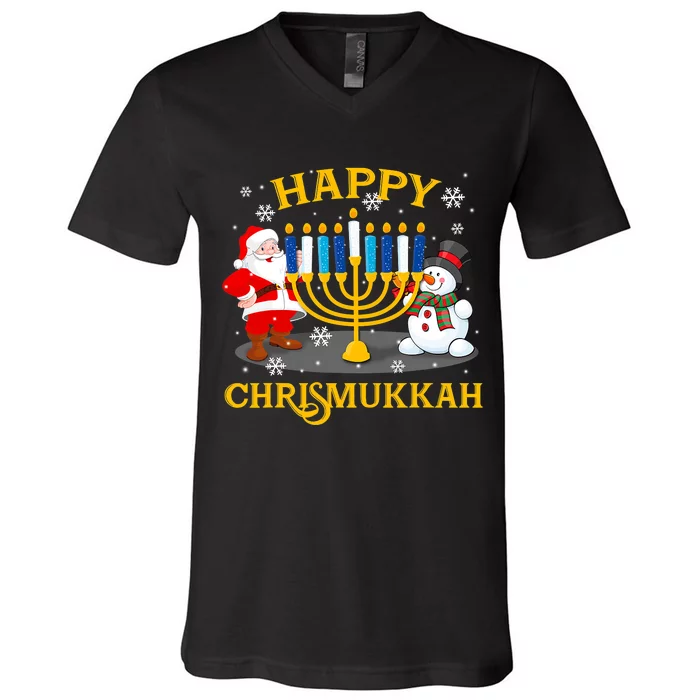 Happy Chrismukkah Funny Hanukkah Christmas Jewish Gifts Xmas V-Neck T-Shirt