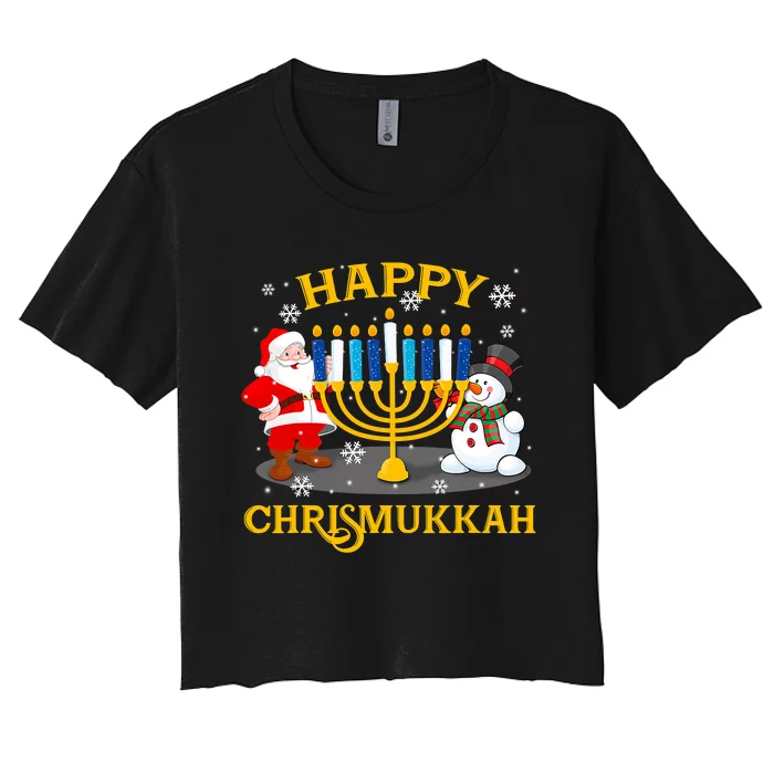 Happy Chrismukkah Funny Hanukkah Christmas Jewish Gifts Xmas Women's Crop Top Tee