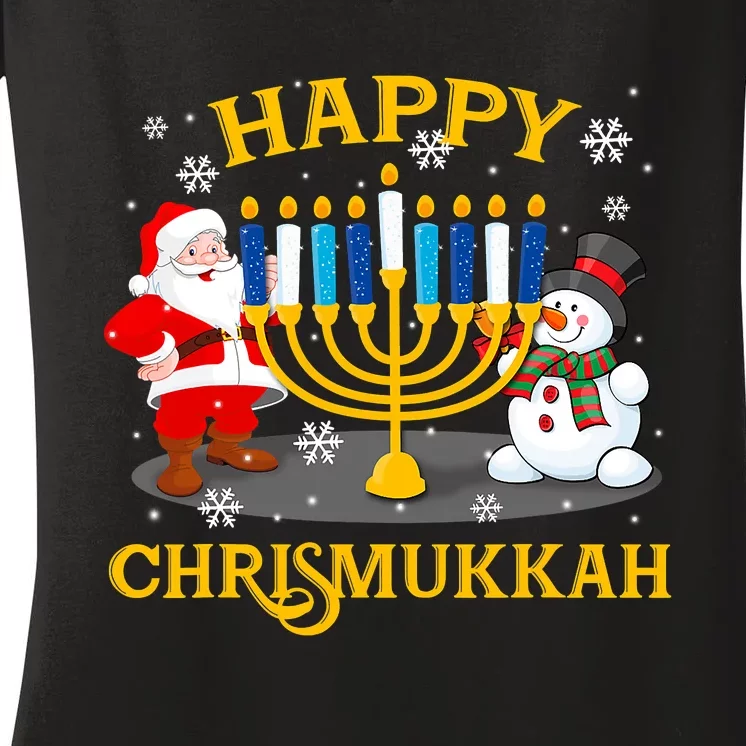 Happy Chrismukkah Funny Hanukkah Christmas Jewish Gifts Xmas Women's V-Neck T-Shirt