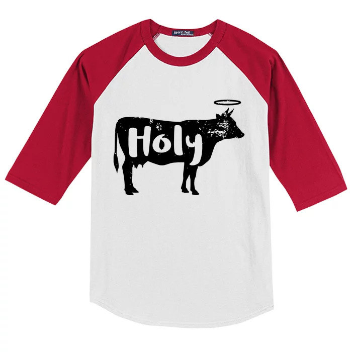 Holy Cow Funny Dairy Farmer Midwest Pride Kids Colorblock Raglan Jersey