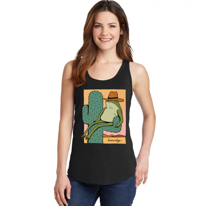 Howdy Cactus Frog Hat Meme Cute Ladies Essential Tank