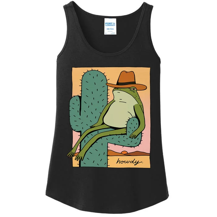 Howdy Cactus Frog Hat Meme Cute Ladies Essential Tank