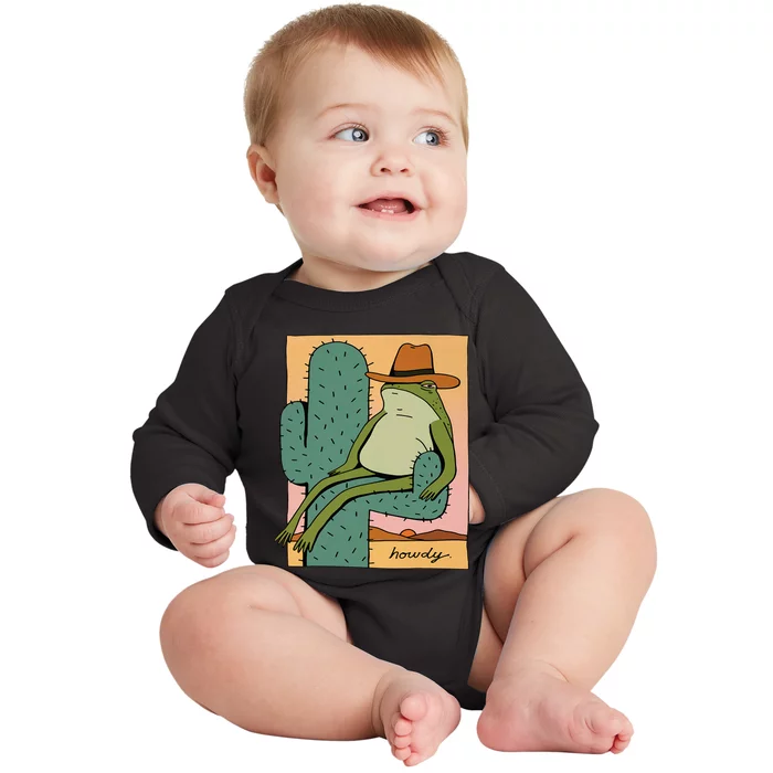 Howdy Cactus Frog Hat Meme Cute Baby Long Sleeve Bodysuit