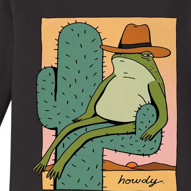 Howdy Cactus Frog Hat Meme Cute Baby Long Sleeve Bodysuit