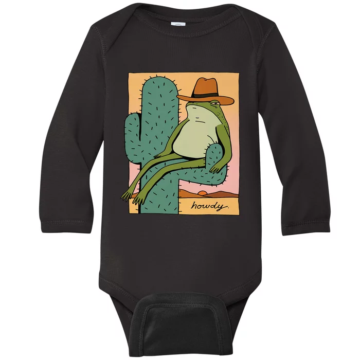 Howdy Cactus Frog Hat Meme Cute Baby Long Sleeve Bodysuit