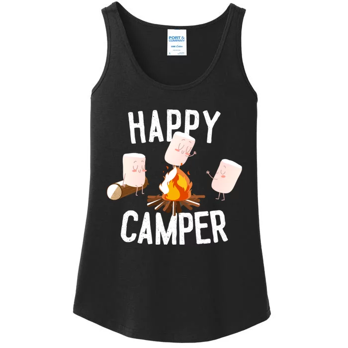 Happy Camper Funny Happy Marshmallow Camper Cute Ladies Essential Tank