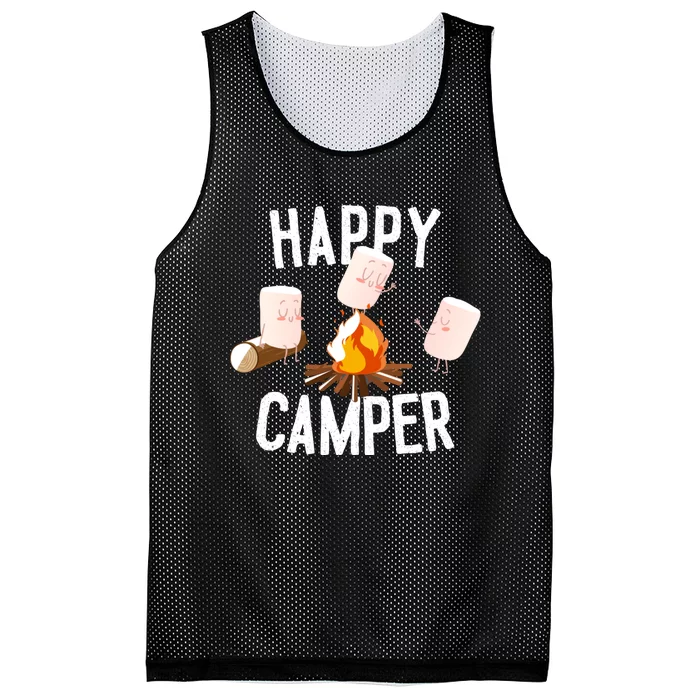 Happy Camper Funny Happy Marshmallow Camper Cute Mesh Reversible Basketball Jersey Tank