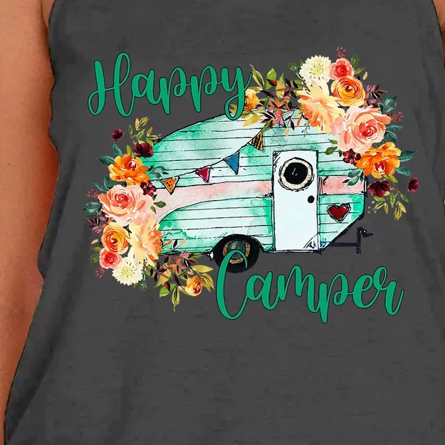 Happy Camper Funny Matching Camping Crew Women's Knotted Racerback Tank