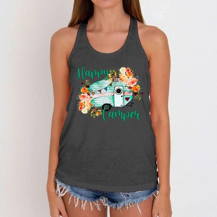 Happy Camper Funny Matching Camping Crew Women's Knotted Racerback Tank