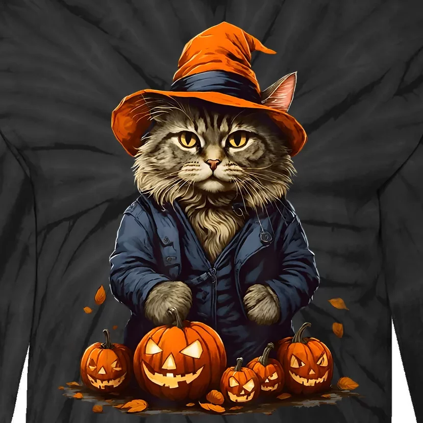 Halloween Cats Funny Cat Halloween Tie-Dye Long Sleeve Shirt