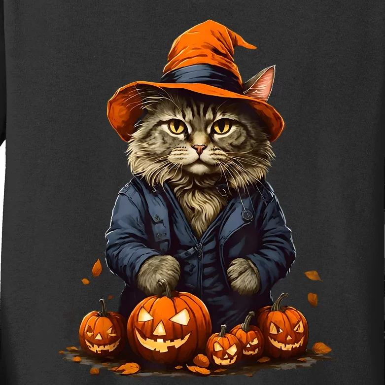 Halloween Cats Funny Cat Halloween Kids Long Sleeve Shirt