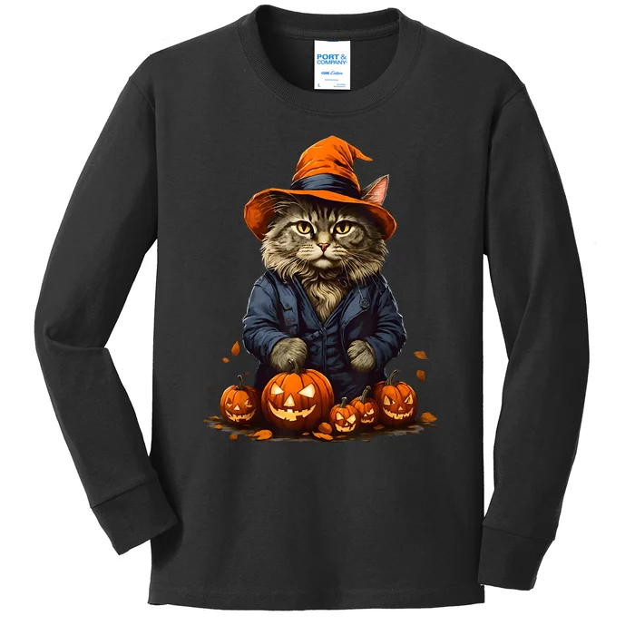 Halloween Cats Funny Cat Halloween Kids Long Sleeve Shirt