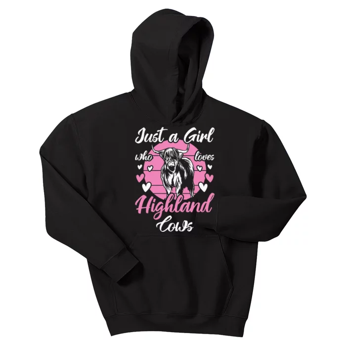 Highland Cow Funny Just A Who Loves Highland Cows Kids Hoodie