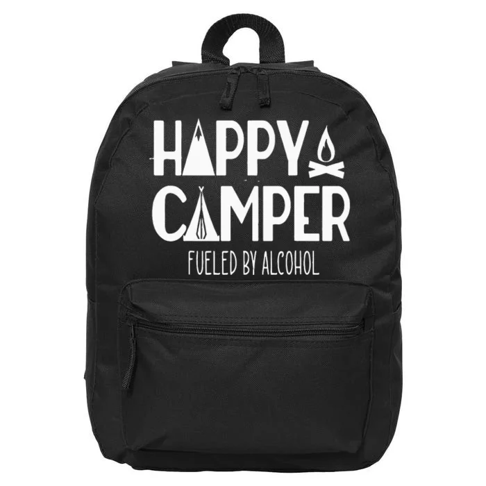 Happy Camper Fueled By Alcohol Funny Drinking Party Camping 16 in Basic Backpack