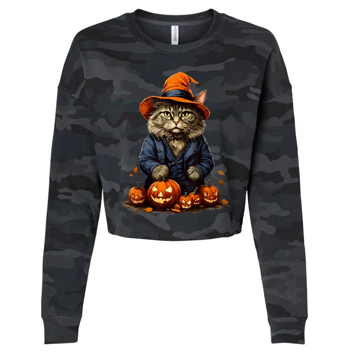 Halloween Cats Funny Cat Halloween Cropped Pullover Crew