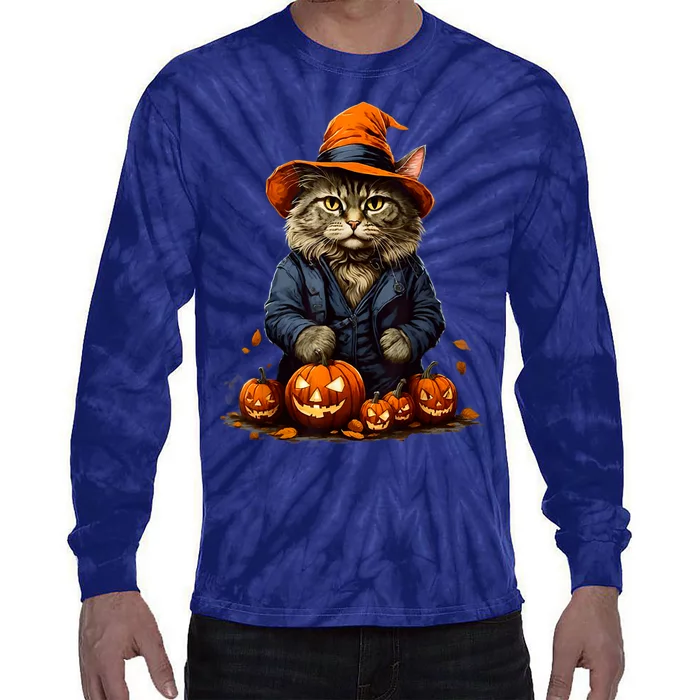 Halloween Cats Funny Cat Halloween Tie-Dye Long Sleeve Shirt