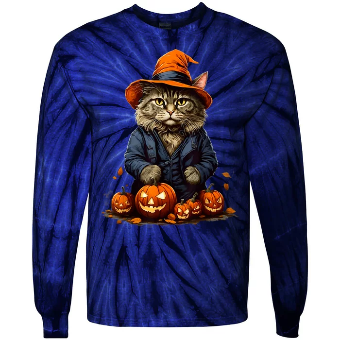 Halloween Cats Funny Cat Halloween Tie-Dye Long Sleeve Shirt