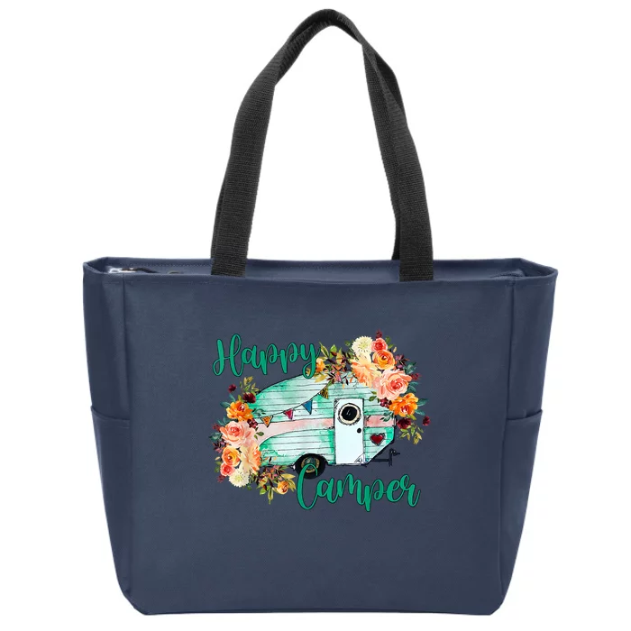 Happy Camper Funny Matching Camping Crew Zip Tote Bag