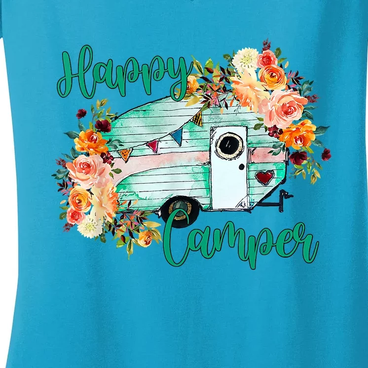 Happy Camper Funny Matching Camping Crew Women's V-Neck T-Shirt