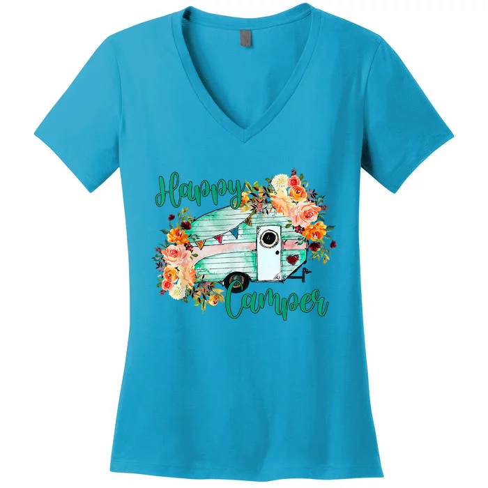 Happy Camper Funny Matching Camping Crew Women's V-Neck T-Shirt