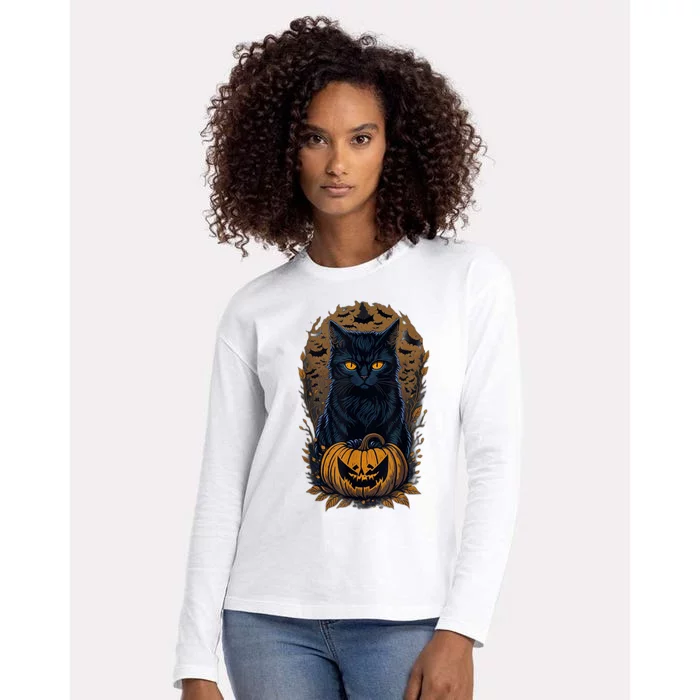 Halloween Cats Funny Cat Halloween Womens Cotton Relaxed Long Sleeve T-Shirt