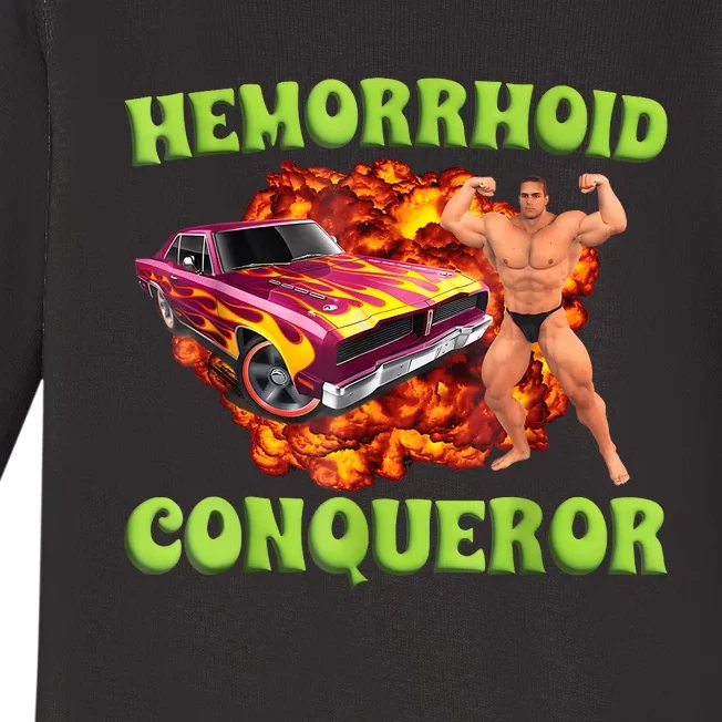 Hemorrhoid Conqueror Funny Meme Weird Offensive Cringe Joke Baby Long Sleeve Bodysuit