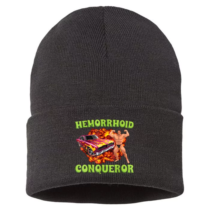 Hemorrhoid Conqueror Funny Meme Weird Offensive Cringe Joke Sustainable Knit Beanie