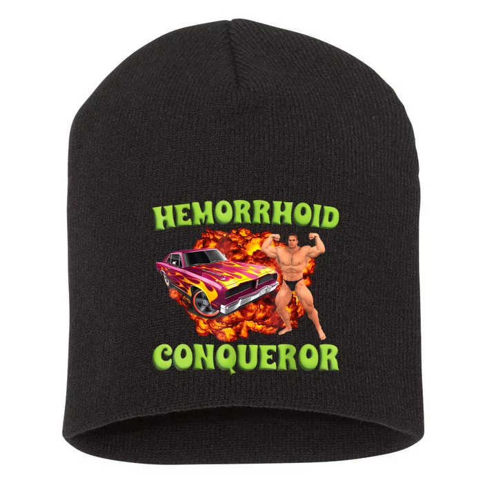 Hemorrhoid Conqueror Funny Meme Weird Offensive Cringe Joke Short Acrylic Beanie