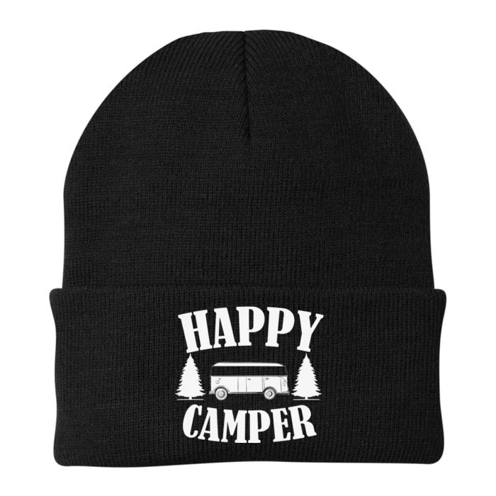 Happy Camper Funny Camping Meme Vintage Knit Cap Winter Beanie