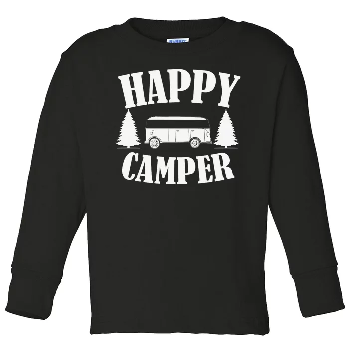 Happy Camper Funny Camping Meme Vintage Toddler Long Sleeve Shirt