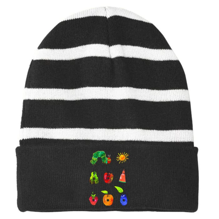 Hungry Caterpillar Funny Book Lover Vintage For Kids Striped Beanie with Solid Band