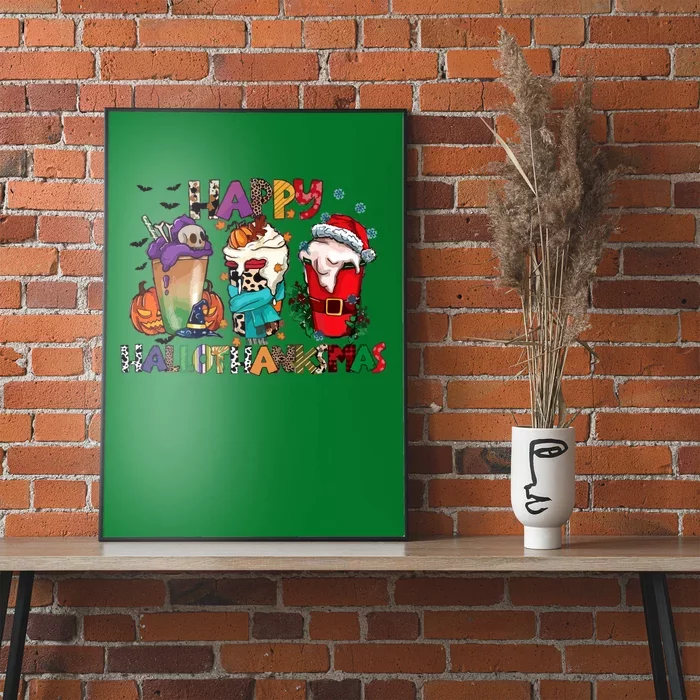 Hallothanksmas Coffee Fall Vibes Cute Halloween Thanksgiving Poster