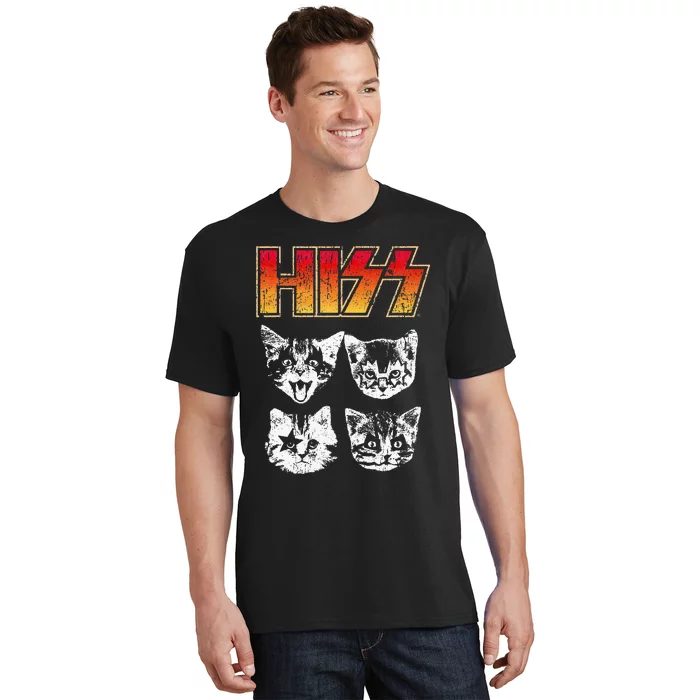 HISS Cat Funny Cats Kittens Rock Music Cat Lover Hiss T-Shirt