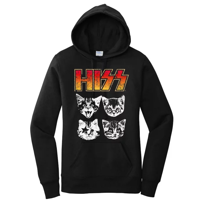 HISS Cat Funny Cats Kittens Rock Music Cat Lover Hiss Women's Pullover Hoodie