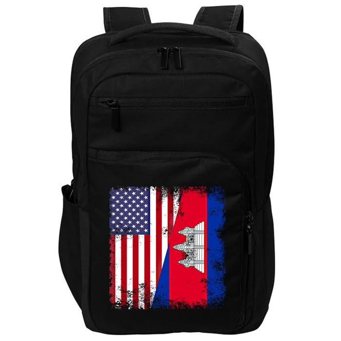 Half Cambodian Flag Vintage Cambodia Usa Gift Funny Gift Impact Tech Backpack