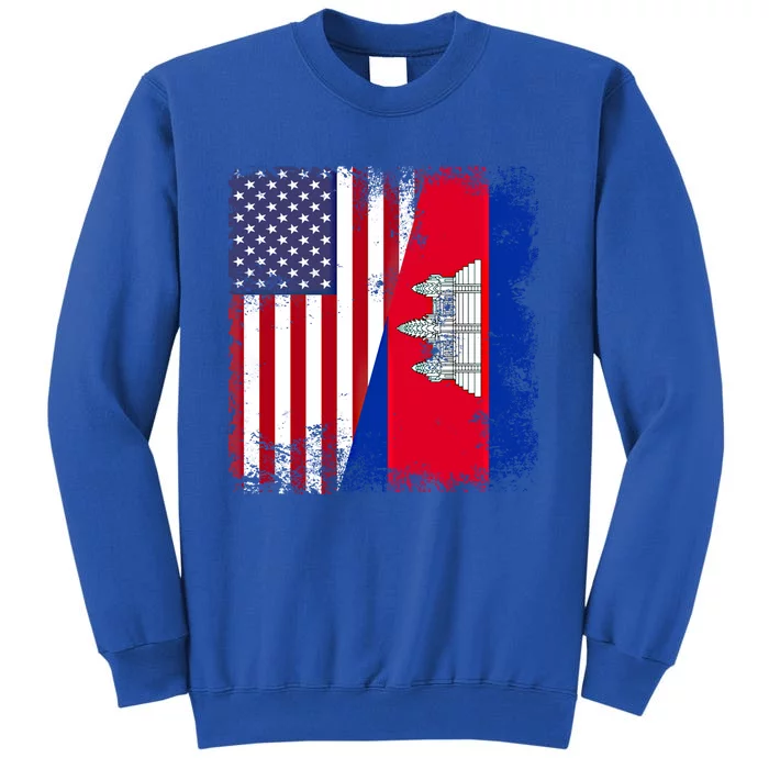 Half Cambodian Flag Vintage Cambodia Usa Gift Funny Gift Tall Sweatshirt