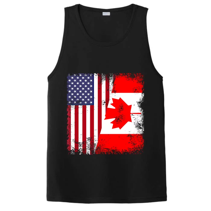 Half Canadian Flag Vintage Canada Usa Gift Great Gift Performance Tank