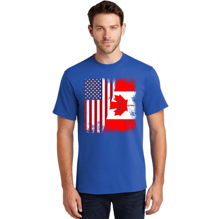 Half Canadian Flag Vintage Canada Usa Gift Great Gift Tall T-Shirt