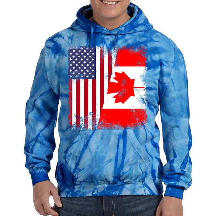 Half Canadian Flag Vintage Canada Usa Gift Great Gift Tie Dye Hoodie