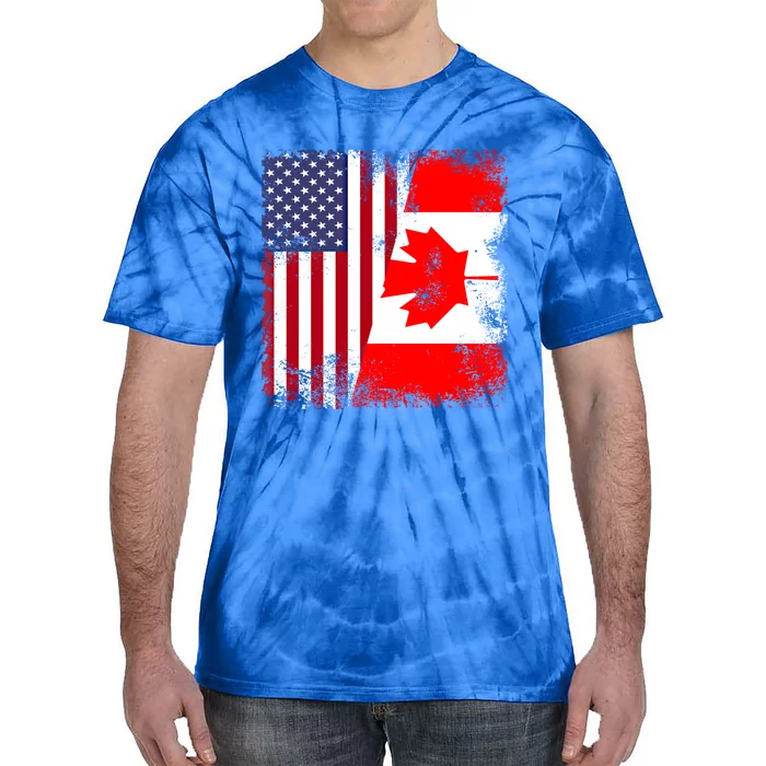 Half Canadian Flag Vintage Canada Usa Gift Great Gift Tie-Dye T-Shirt